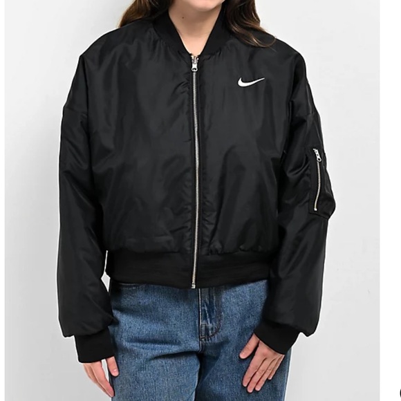 NWT NIKE FAUX FUR REVERSIBLE BOMBER JACKET SIZE LARGE BLACK - Picture 8 of 9